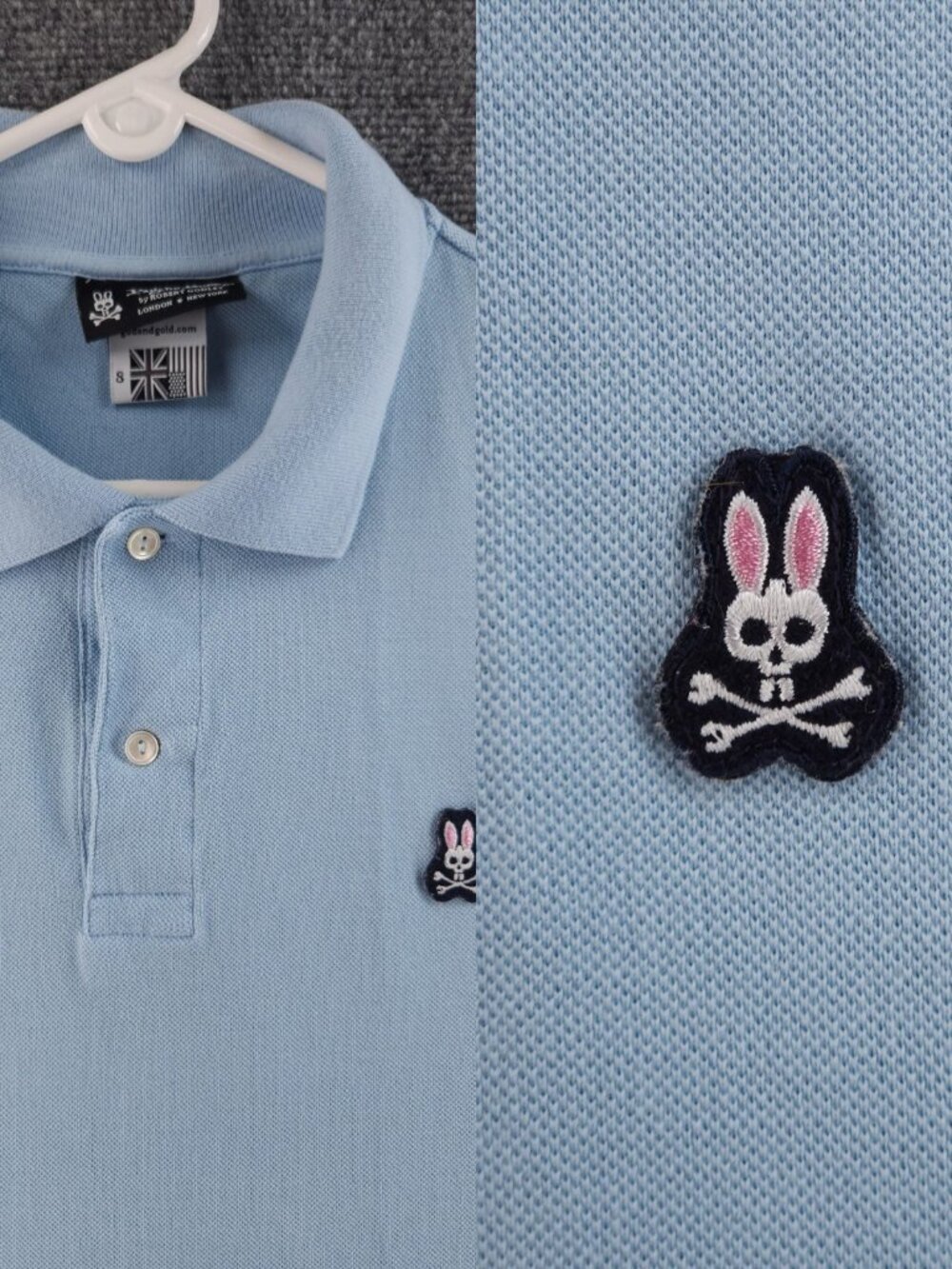 Psycho Bunny Blue Cotton Size 8 Mesh Short Sleeve Polo Shirt Men Embroidered